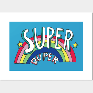 Super Duper Hand Drawn Seventies Style Rainbow Graphic Posters and Art